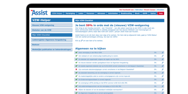 Foto van interface assist online software voor verenigingen en vzw's